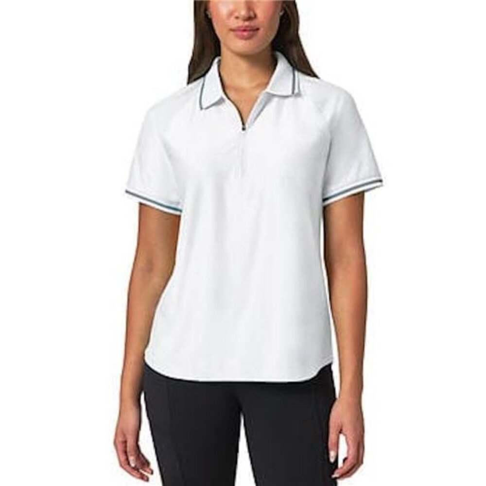 Mondetta Ladie's 1/4 Zip Short Sleeve Polo Shirt (White, Large)
